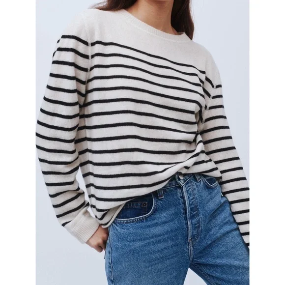 Reformation Cashmere Gossamer Cream & Black Stripe Boyfriend Sweater - Picture 5 of 8
